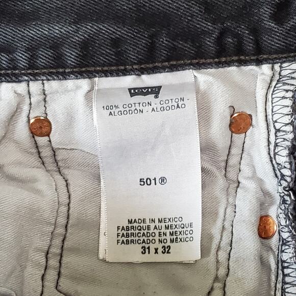 Vintage Levis 501 Mens 31x32 Black Button Fly Straight Leg Faded Frayed Faded - Picture 4 of 10